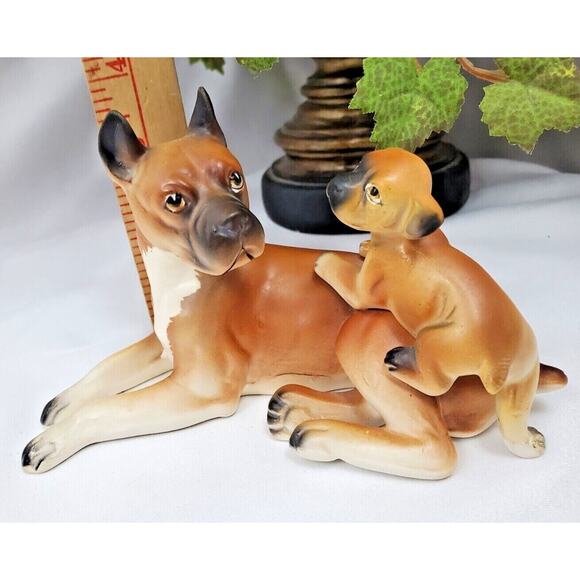 Lefton Norcrest Boxer Dog w Puppy Playful Pup Dogs Figurines Vintage Collectible - Picture 11 of 12